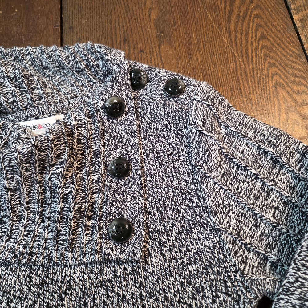 Style & Co variegated black and white marbled 3/4 sleeve knit sweater dress - Picture 3 of 8